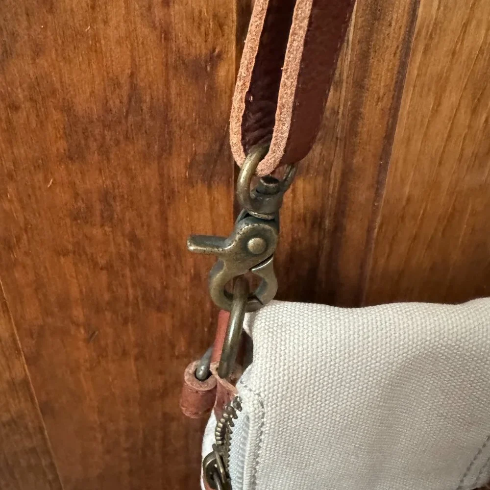 J. Jill Natural White Canvas w/Brown Leather Trim Crossbody Bag - Picture 3 of 15